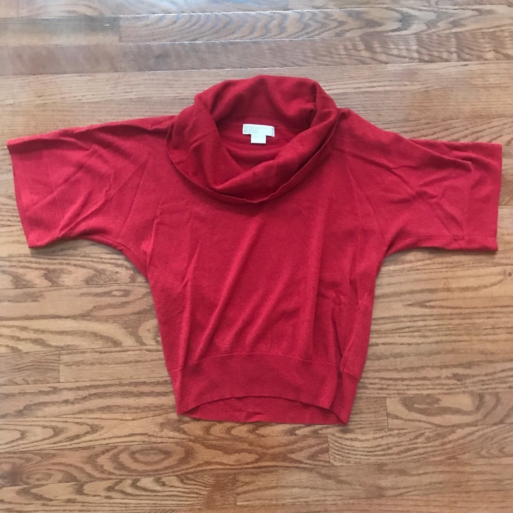 Michael Kors Red Sparkle Cowlneck Top